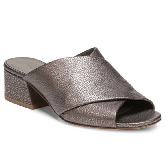 Vince Karsen Women’s Leather Sandals Slip On Slides Bronze Pebbled Block Heel 11 - Picture 1 of 12